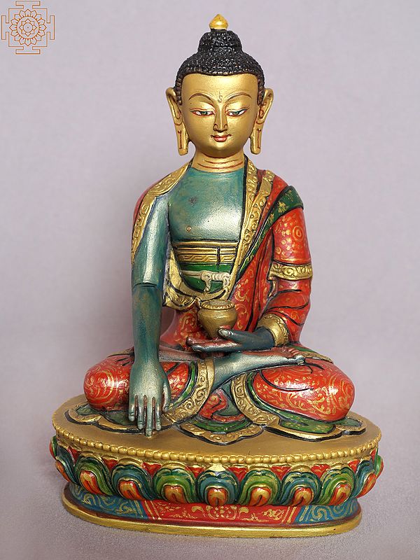 8" Colorful Akshobhya Buddha Copper Statue from Nepal