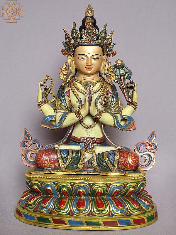 13" Shadakshari Lokeshvara Idol from Nepal | Nepalese Gilded Copper Statue