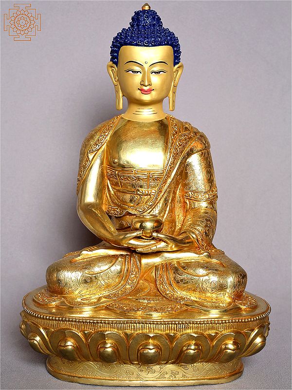 13" Amitabha Buddha Idol from Nepal | Nepalese Gilded Copper Statue