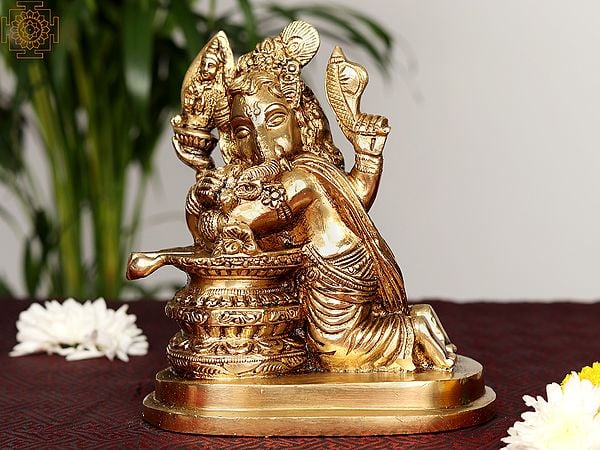 6" Brass Lord Ganesha with Shivalinga