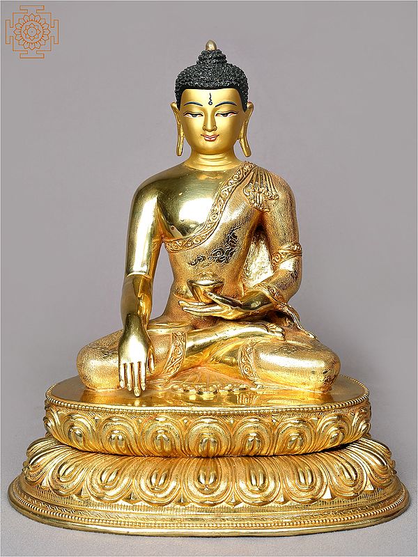 12" Shakyamuni Buddha Copper Statue Gilded with Gold from Nepal