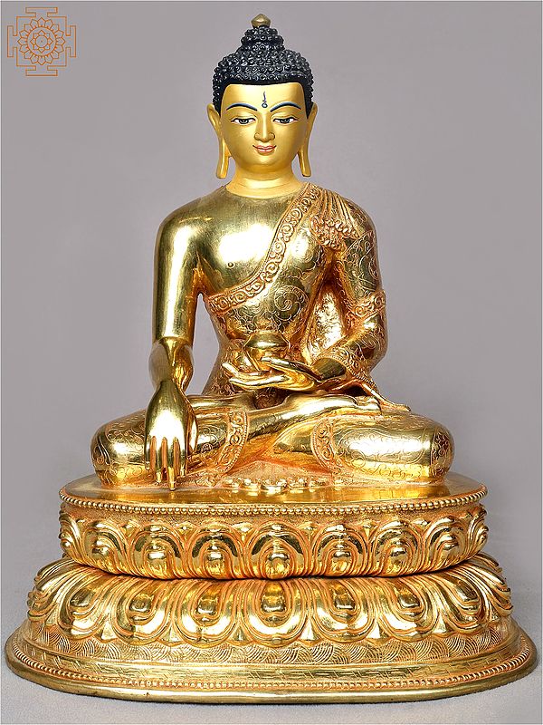 12" Shakyamuni Buddha Gilded Copper Figurine | Statue from Nepal