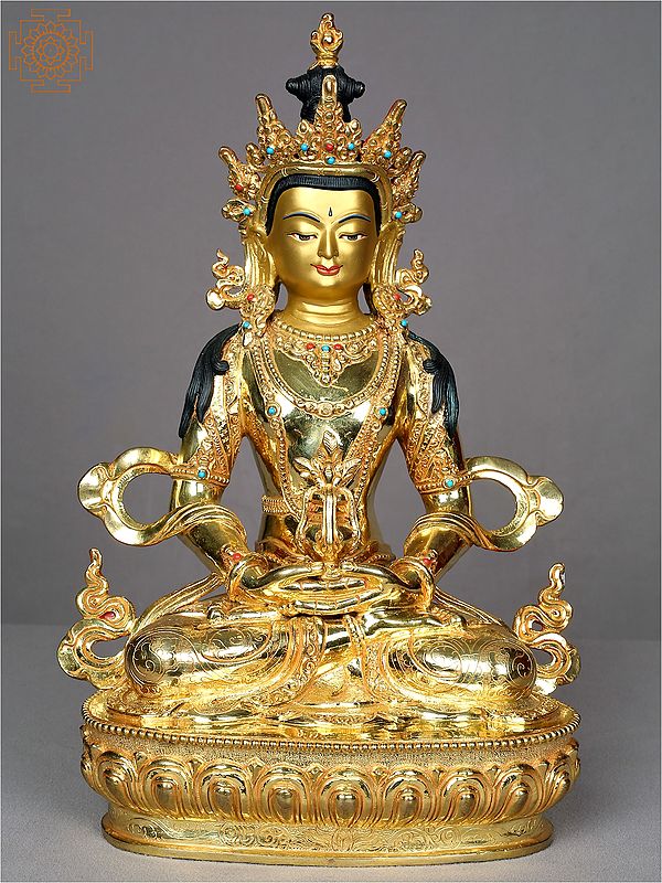 12" Aparamita Buddha Gilded Copper Statue from Nepal