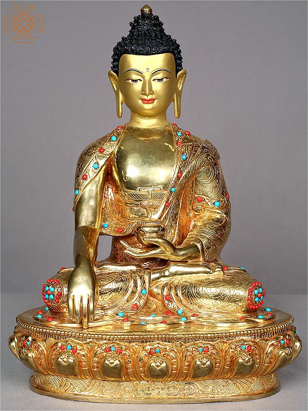 13" Lord Shakyamuni Buddha Gilded Copper Statue from Nepal