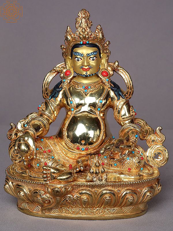 9" Lord Kuber Idol From Nepal | Gilded Copper Nepalese Statue