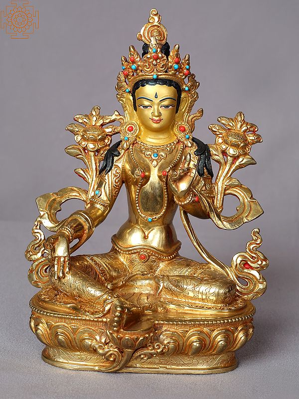 9" Tibetan Buddhist Deity Green Tara Statue From Nepal