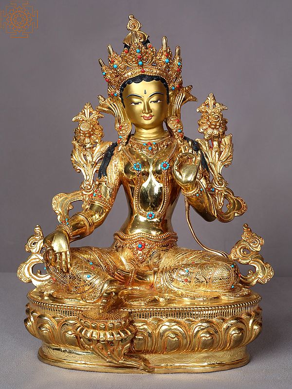 14" Goddess Green Tara Idol From Nepal