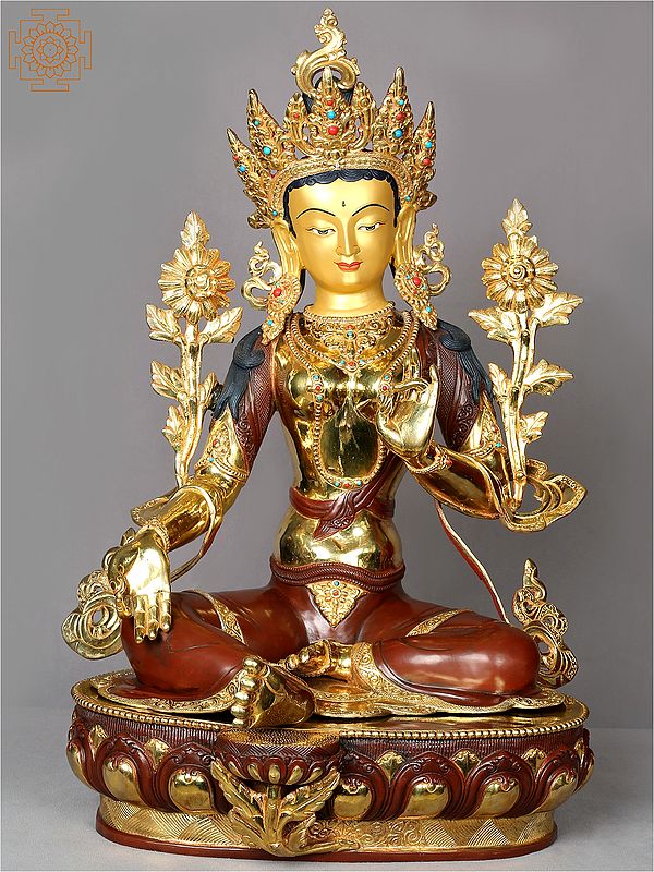 Gilded Copper Green Tara Statue from Nepal