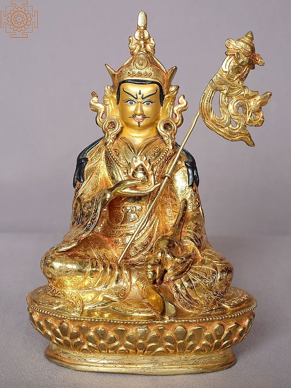 9" Guru Padmasambhava Statue Sitting on Pedestal From Nepal