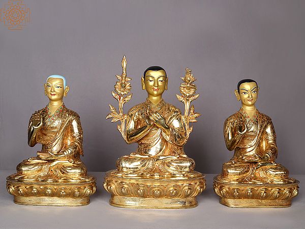 Tsongkhapa (Set of 3) Nepalese Gilded Copper Statues