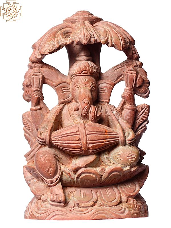 4" Small Lord Ganesha Stone Statue Playing Dholak