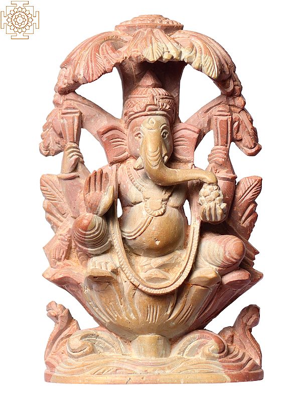 4" Small Chaturbhuja Lord Ganesha Pink Stone Statue