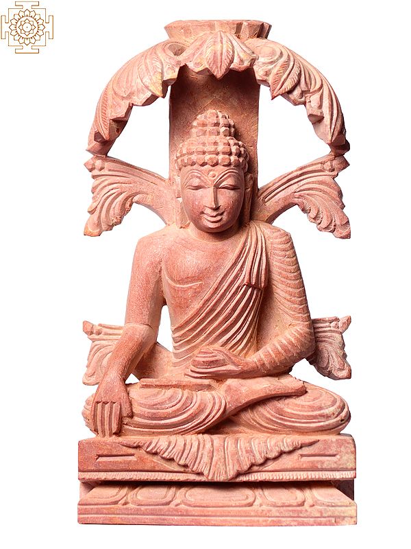 4" Small Dhyana Mudra Buddha in Pink Stone Statue