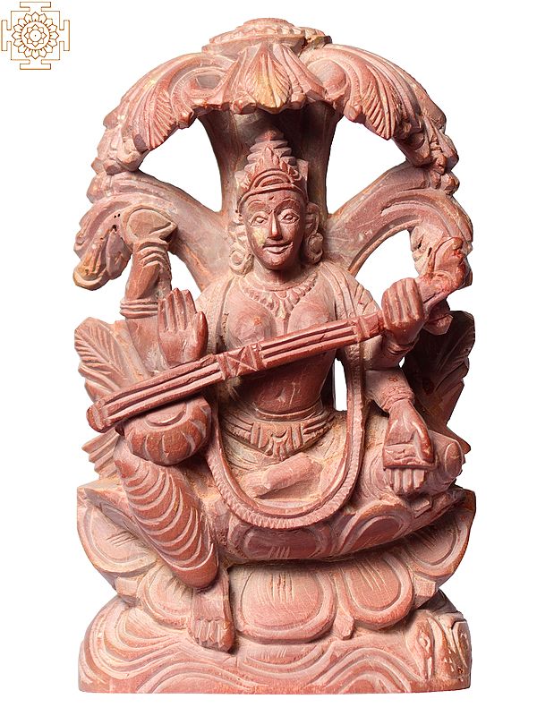 4" Small Goddess Saraswati Pink Stone Statue