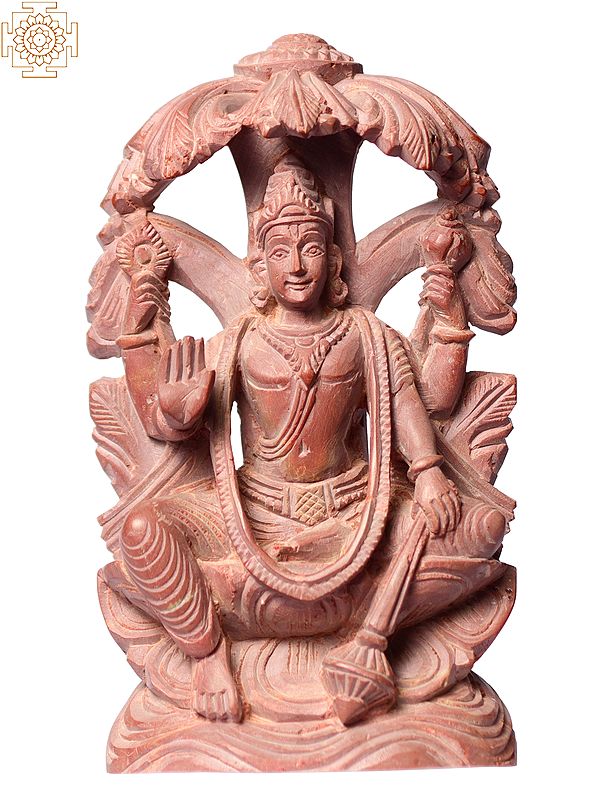 4" Small Sitting Lord Vishnu Pink Stone Sculpture