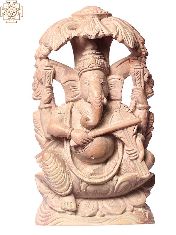 4" Small Lord Ganesha Pink Stone Idol Playing Violin