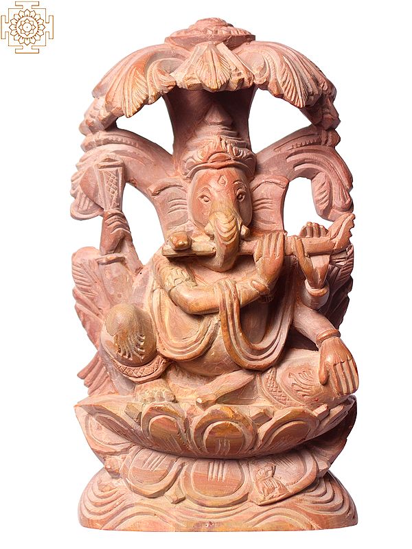 4" Small Lord Ganesha Stone Statue Playing Flute