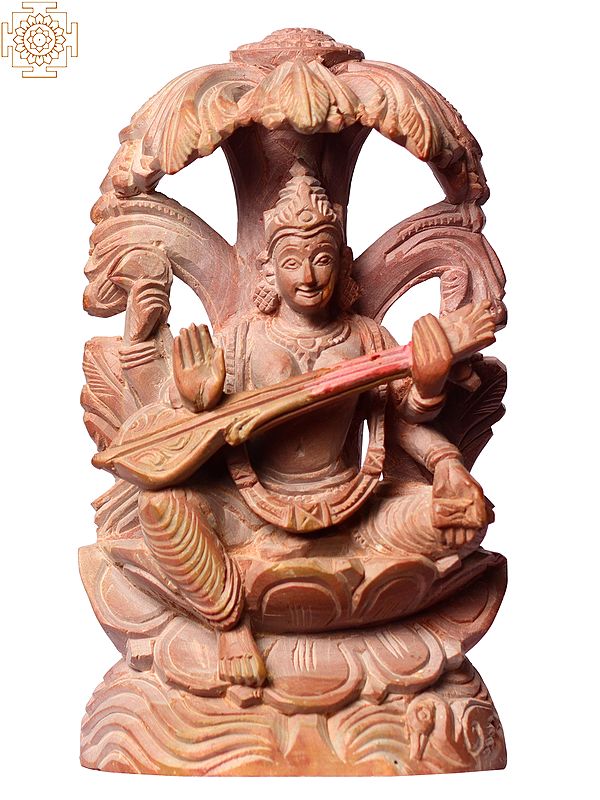 4" Small Devi Saraswati Sculpture Seated on Lotus