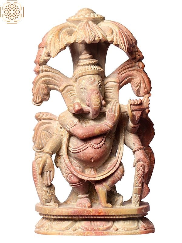 4" Small Lord Ganesha Stone Statue Playing Flute