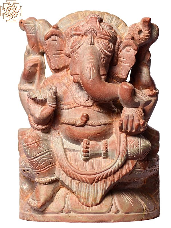 4" Small Sitting Lord Ganapati Stone Statue