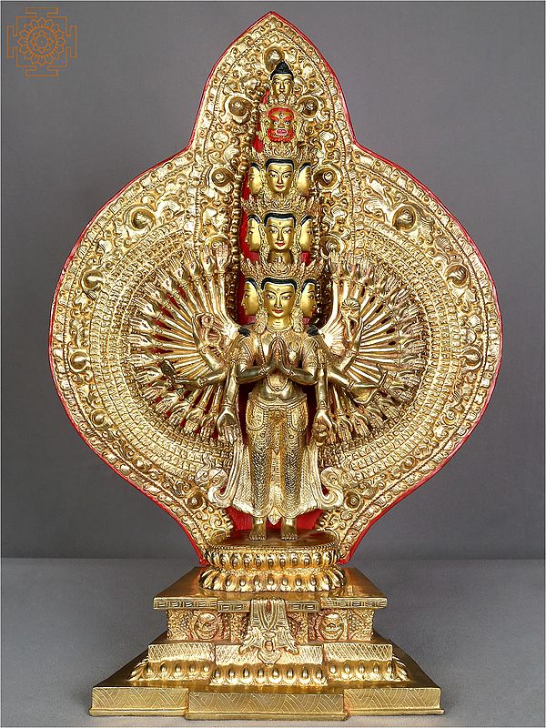 19" Standing Thousand Armed Avalokiteshvara Statue From Nepal