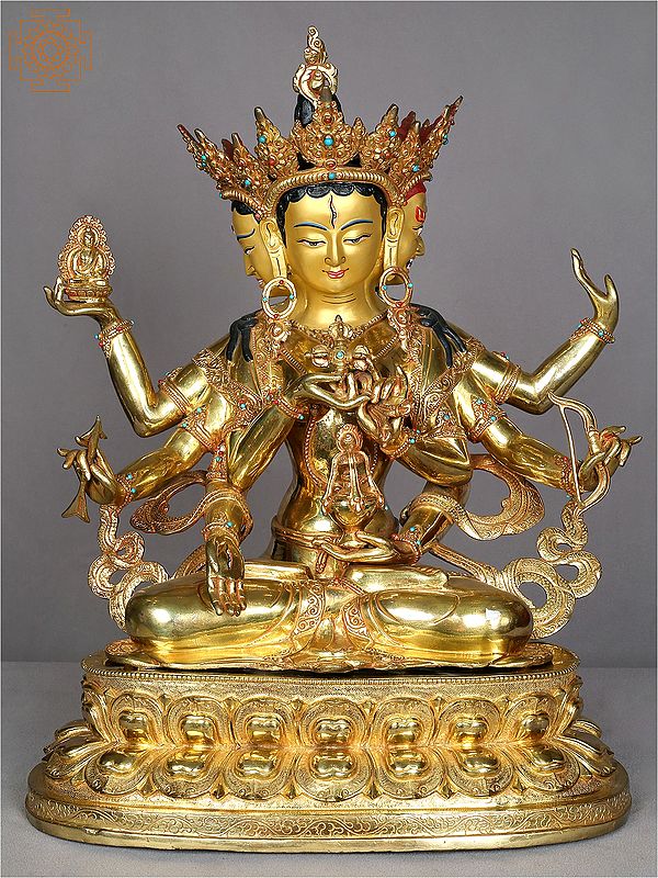 19" Tibetan Buddhist Namgyalma Copper Idol on Throne | Statues from Nepal