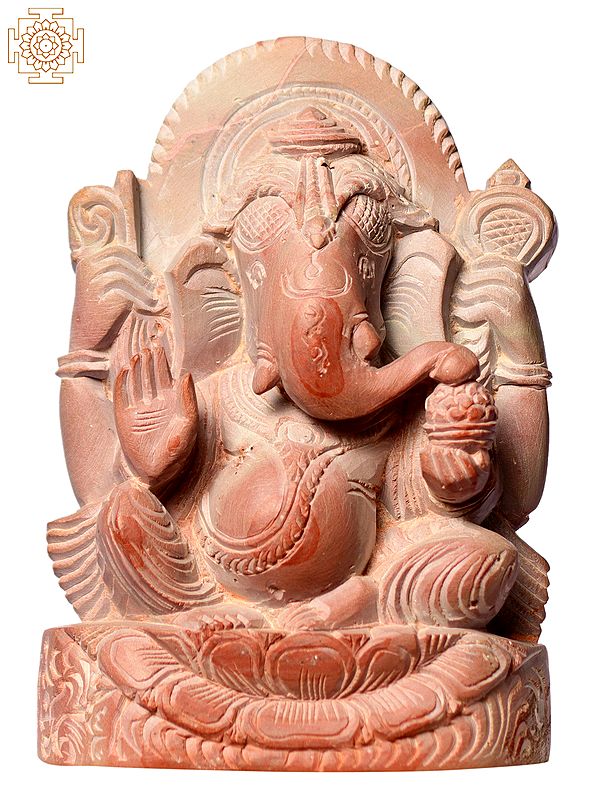 4" Small Sitting Lord Ganpati Pink Stone Statue