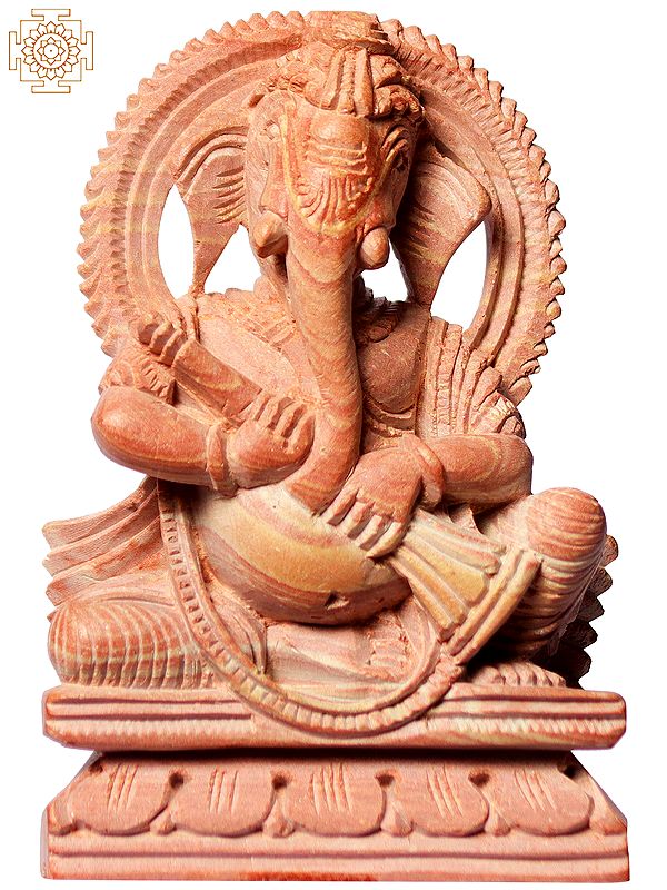 3" Lord Vinayak Sitting Pink Stone Statue