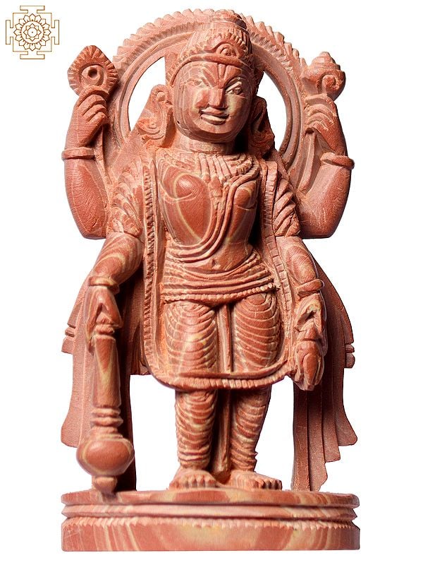 3" Standing God Narayana Pink Stone Statue