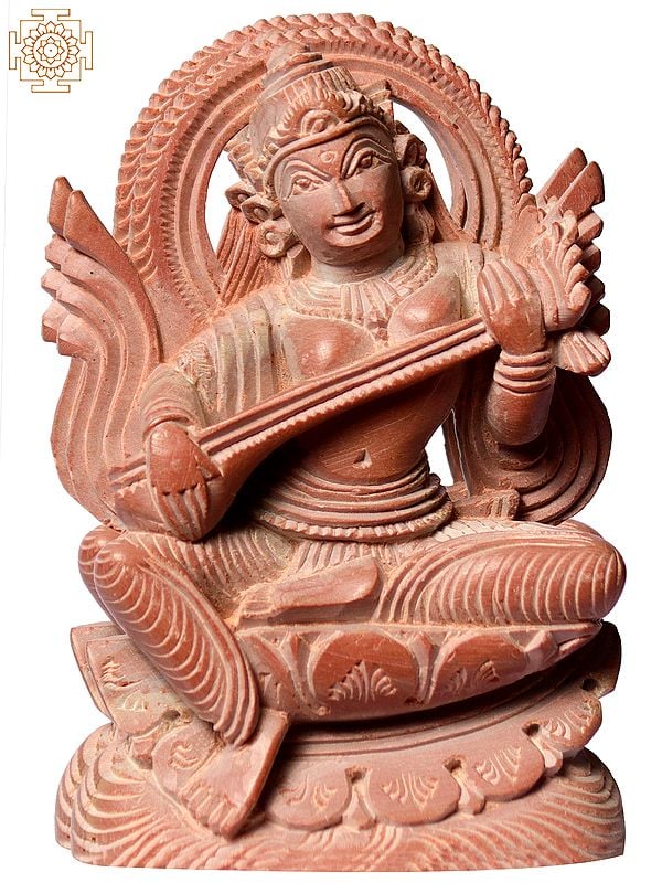 3" Goddess Saraswati Pink Stone Sculpture