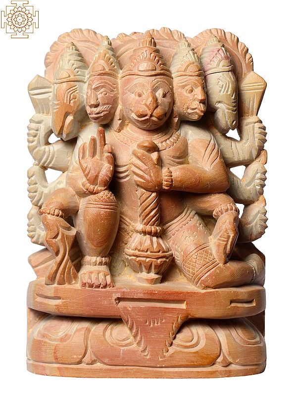 4" Small Hindu God Panchamukhi Hanuman Pink Stone Sculpture