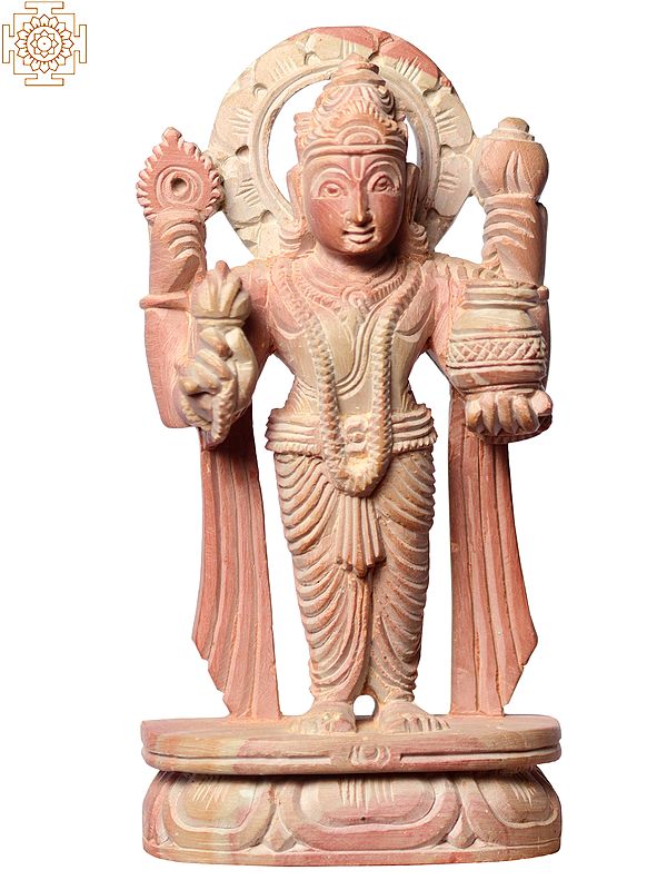 4" Small Hindu God Narayana (Vishnu) Pink Stone Statue