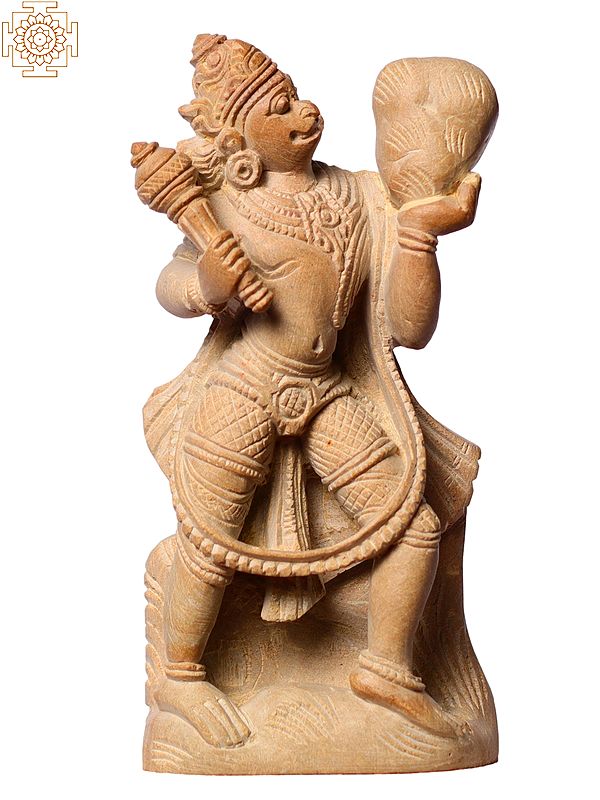 4" Small Size God Hanuman Idol Carrying Sanjeevni Herbs | Pink Stone Sculpture