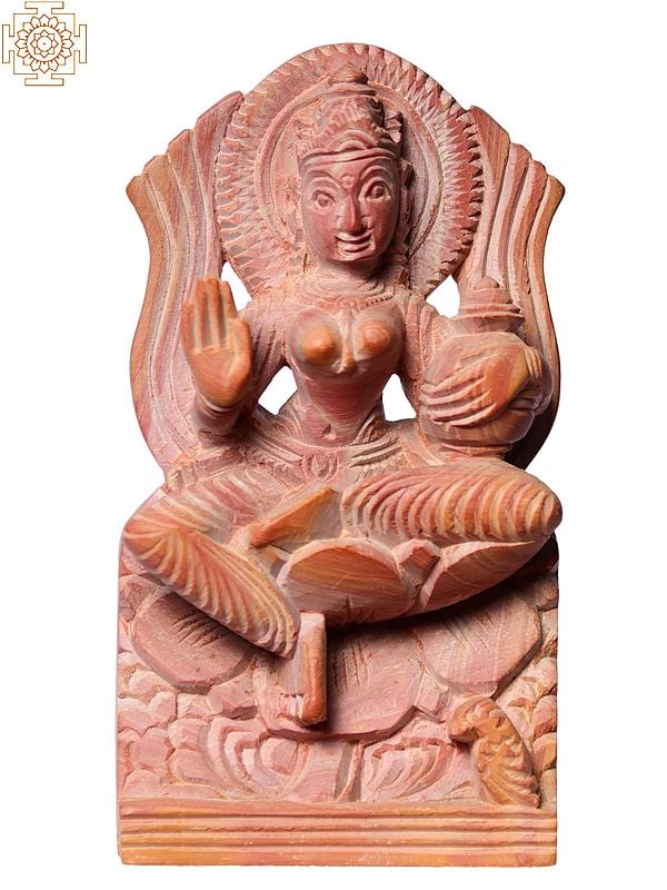 4" Small Hindu Goddess Mahalakshmi Pink Stone Sculpture