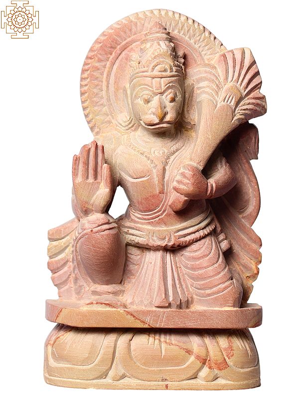4" Small Hindu God Hanuman Pink Stone Statue