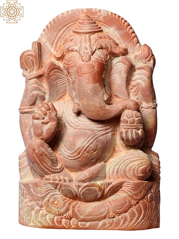 4" Ganesha Devouring Modak - Small Pink Stone Statue