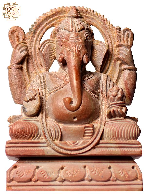 3" Small Ganesha Statue Carved in Pink Stone