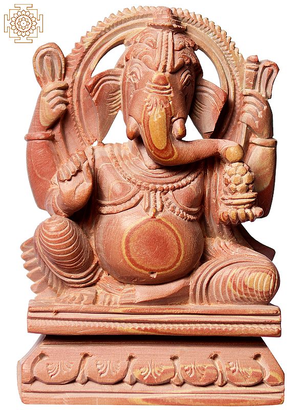 3" Small Sitting Ganesha Sculpted in Pink Stone