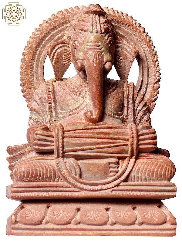 3" Lord Sitting Ganesha Pink Stone Sculpture