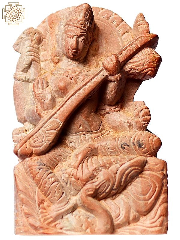 3" Goddess Saraswati Pink Stone Statue