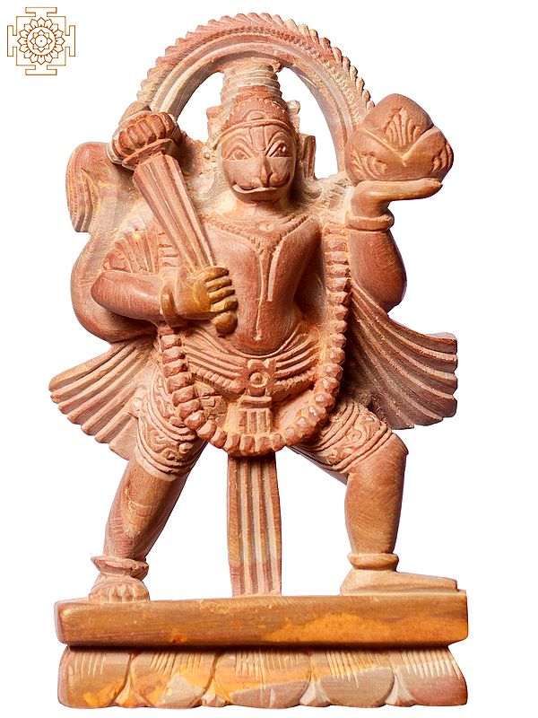 3" Lord Hanuman Pink Stone Sculpture