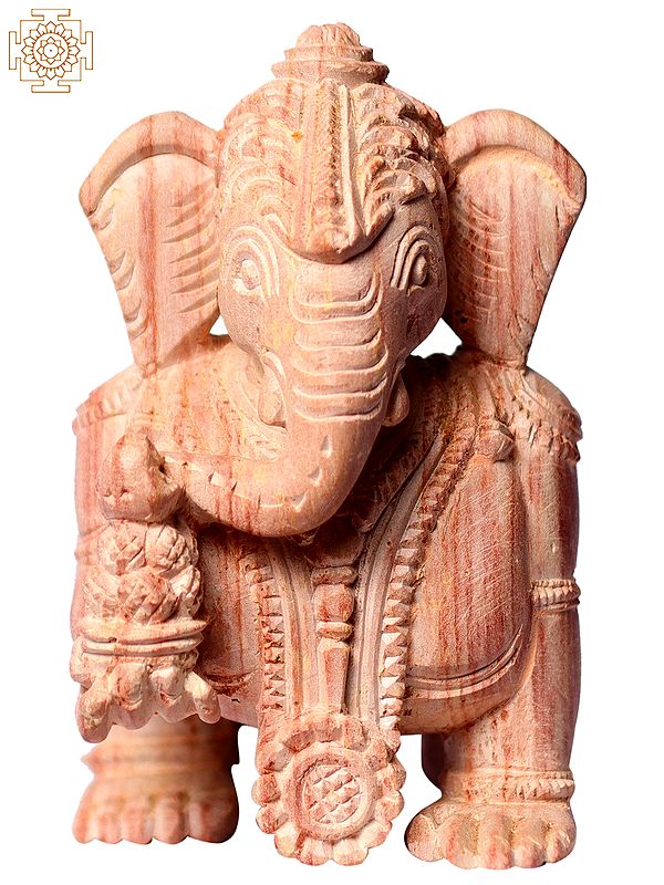 3" Bala Ganesha Crawling Pink Stone Idol
