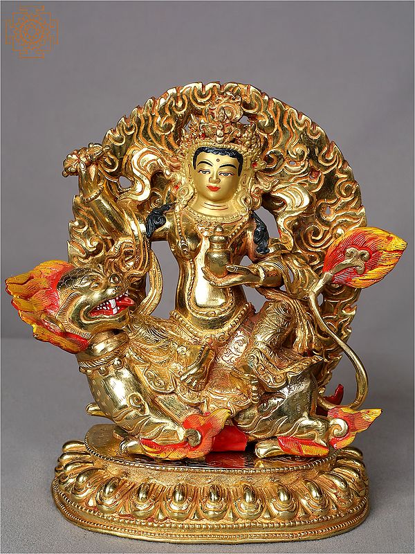8" Buddhist Goddess on Lion From Nepal