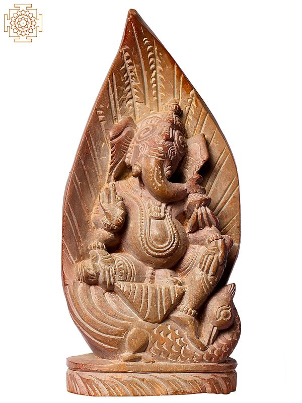 5" Hindu God Ganesha Seated On Leaf Throne