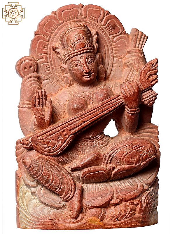 4" Small Hindu Goddess Saraswati Seated Playing Sitar