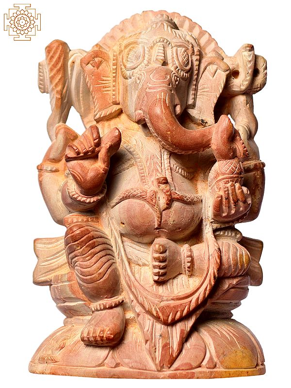 4" Small Hindu God Shri Ganesha Idol In Pink Stone