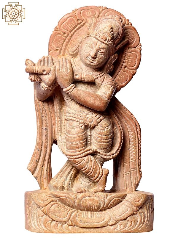 4" Small Pink Stone Shri Krishna Idol Playing Flute