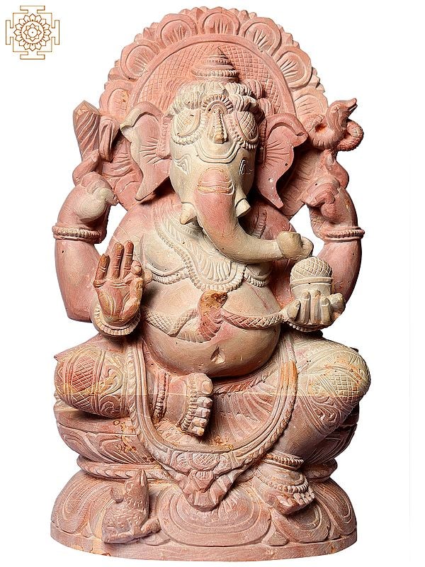 8" Blessing Ganesha Pink Stone Idol