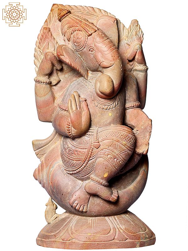6" Small Ganesha Pink Stone Sculpture
