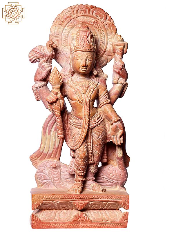 6" Lord Karttikeya Pink Stone Sculpture (Murugan)